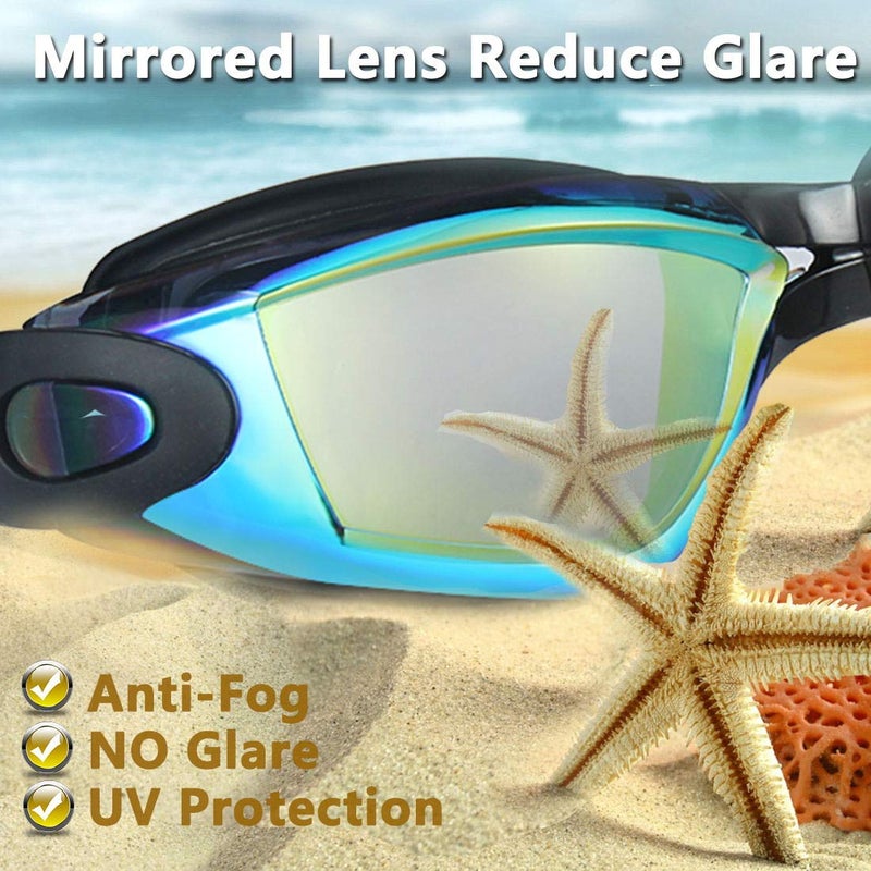 EverSport Swim Goggles, Pack of 2 Swimming Goggles, Swim Glasses No Leaking Anti Fog UV Protection for Adult Men Women Youth Kids Child, Watertight (Black with Aqua Lens&Black with Orange Lens) - Image 3